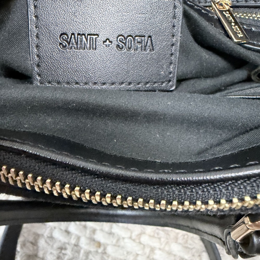 Saint‎ Sofia London Black Canvas Satchel Crossbody Gold Hardware Structured Bag - Picture 4 of 11